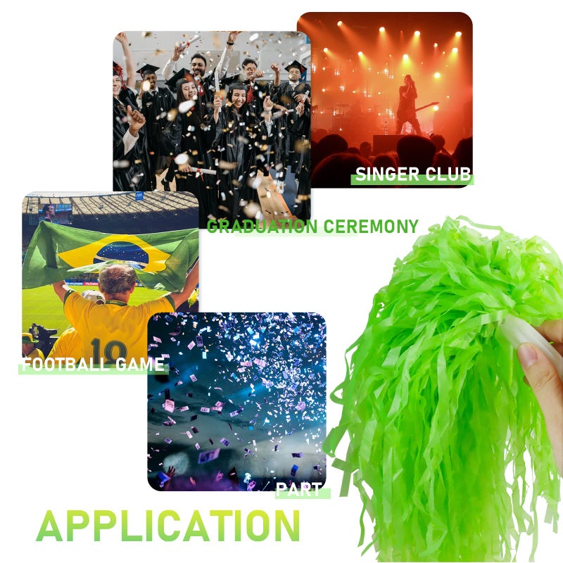 Faxco 12Pack Plastic Pom Poms Cheerleading Pom Poms Sports Dance Cheer Plastic Pom Pom for Rooters,Cheering Squard,Cheering Team (Green) - Image 5